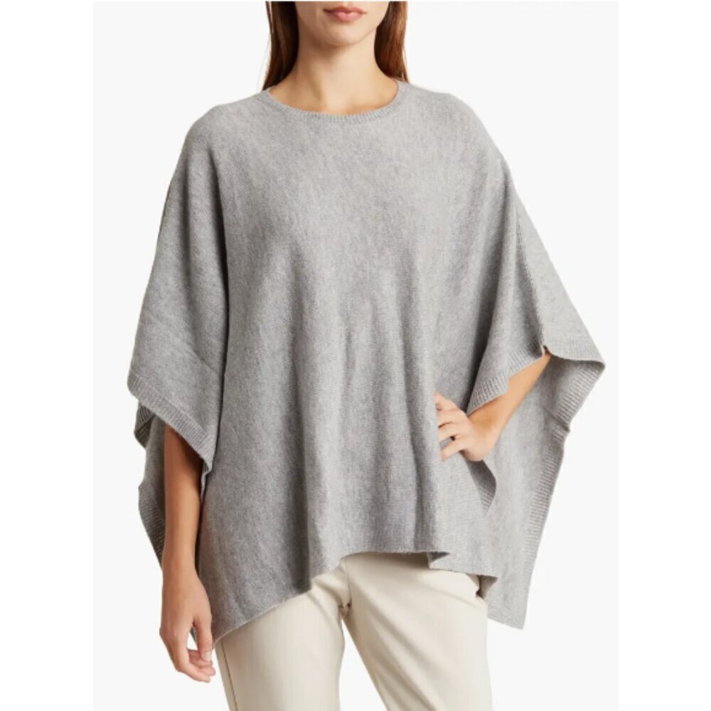Vince Merino Wool & Cashmere Poncho Pullover Sweater, Heather Grey